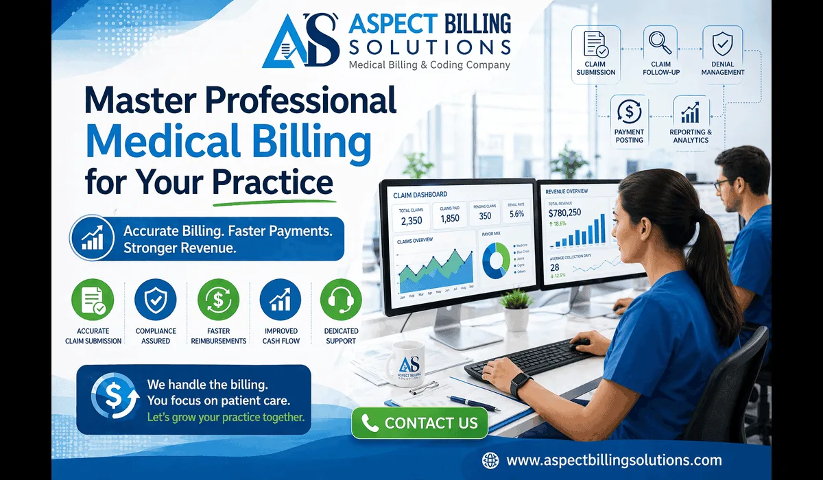 Healthcare professionals managing professional medical billing on computers.