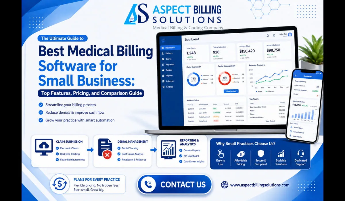 Best medical billing software for small business dashboard showing claim submission, denial management, and reporting analytics