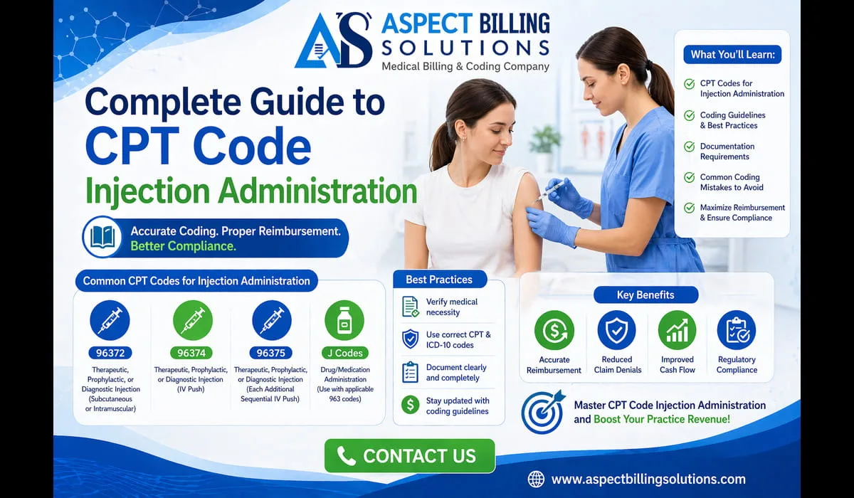 Medical coder reviewing CPT code injection administration guidelines and patient records