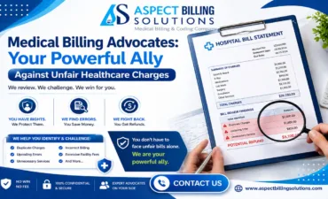 Medical billing advocates reviewing hospital bill highlighting duplicate charges and upcoding errors