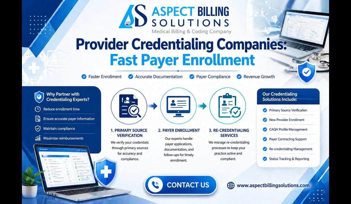 Provider credentialing companies workflow showing primary source verification, payer enrollment, and re-credentialing services