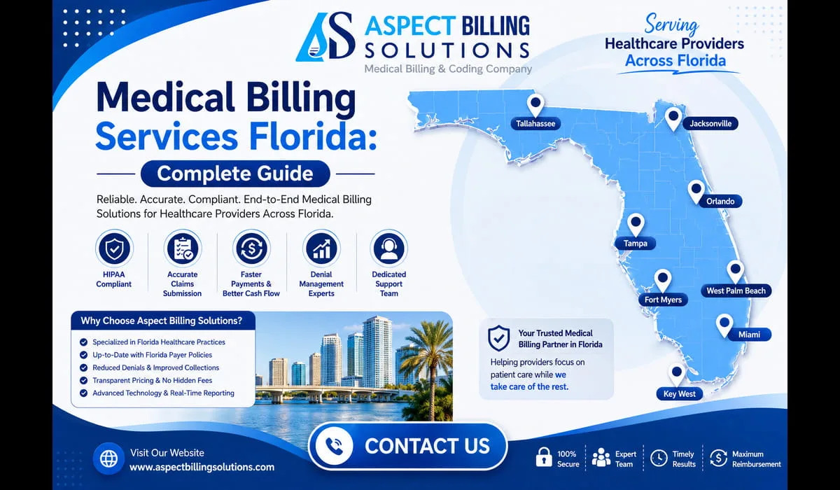 medical billing services Florida map showing Miami, Orlando, Tampa, Jacksonville, and other major city service areas