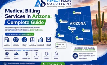 medical billing services in Arizona map showing Phoenix, Tucson, Flagstaff, Yuma, and other major city service areas