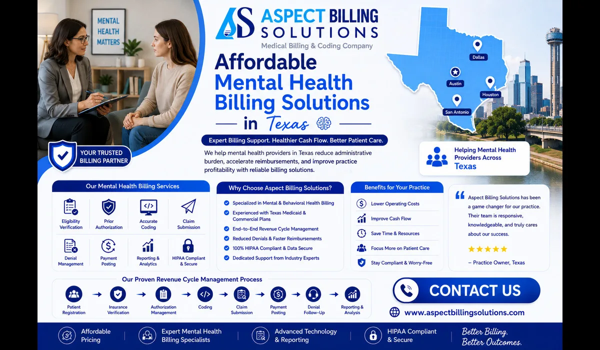 Mental health billing specialist reviewing affordable billing solutions for Texas therapy practice