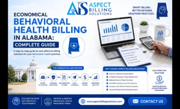 Flowchart showing economical behavioral health billing process from patient intake through claim payment and follow-up