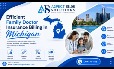 Efficient family doctor insurance billing specialist reviewing claims in Michigan