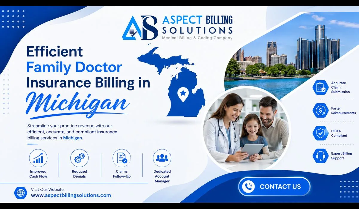 Efficient family doctor insurance billing specialist reviewing claims in Michigan