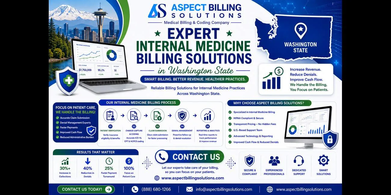 Internal medicine billing specialist reviewing claims for a Washington State practice