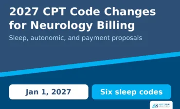 Aspect Billing Solutions graphic for 2027 CPT code changes in neurology billing showing the January 1, 2027 date and six new sleep study codes