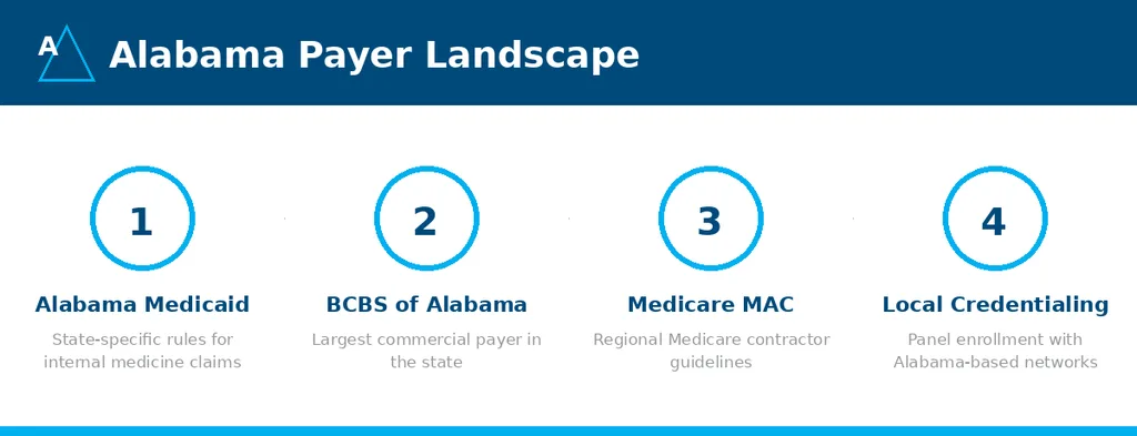 Alabama Medicaid, BCBS, and Medicare payer landscape graphic