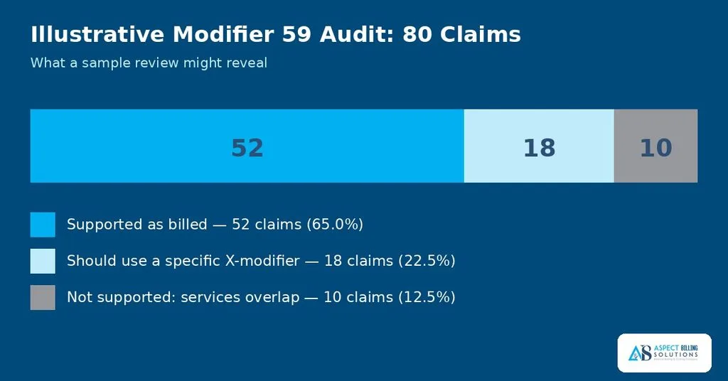 Illustrative modifier 59 audit results for 80 claims
