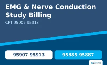 Aspect Billing Solutions banner on EMG and nerve conduction study billing CPT 95907-95913 showing NCS and add-on EMG code ranges