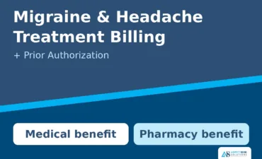 Aspect Billing Solutions banner on migraine and headache treatment billing and prior authorization showing medical and pharmacy benefit channels