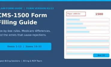 CMS-1500 form filling guide showing the 02/12 claim form layout with payer, patient and provider sections