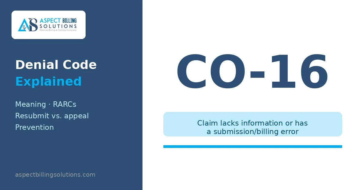 CO-16 denial code explained feature graphic