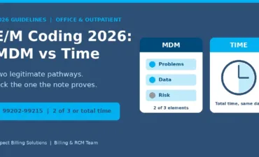 /M coding 2026 guidelines comparing MDM-based and time-based level selection for office visits
