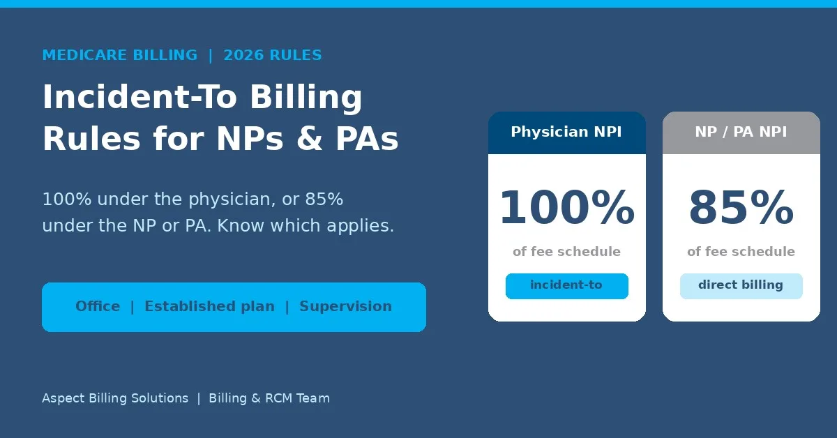 Incident-to billing rules for NPs and PAs comparing 100% physician NPI payment with 85% NP or PA NPI payment