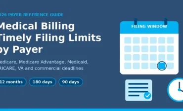 Medical billing timely filing limits by payer featured graphic with a calendar, clock and claim form