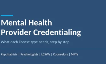 Title graphic for mental health provider credentialing guide listing five clinician license types