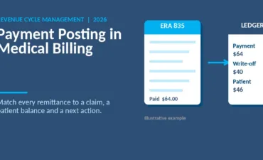 Payment posting in medical billing: a remittance advice matched to a claim ledger