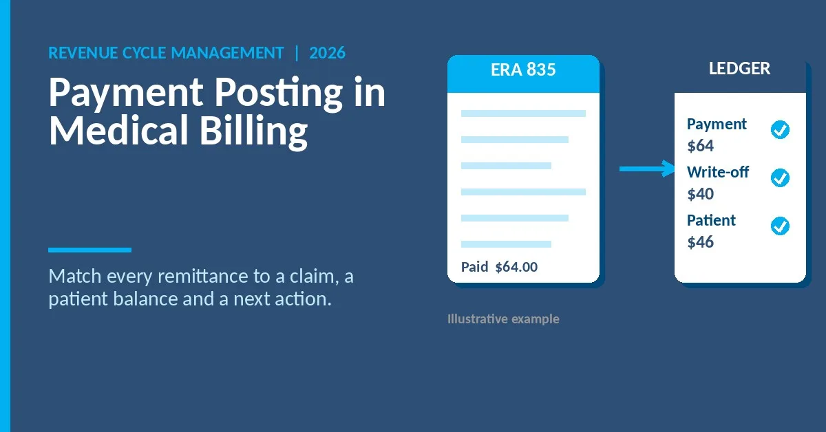 Payment posting in medical billing: a remittance advice matched to a claim ledger
