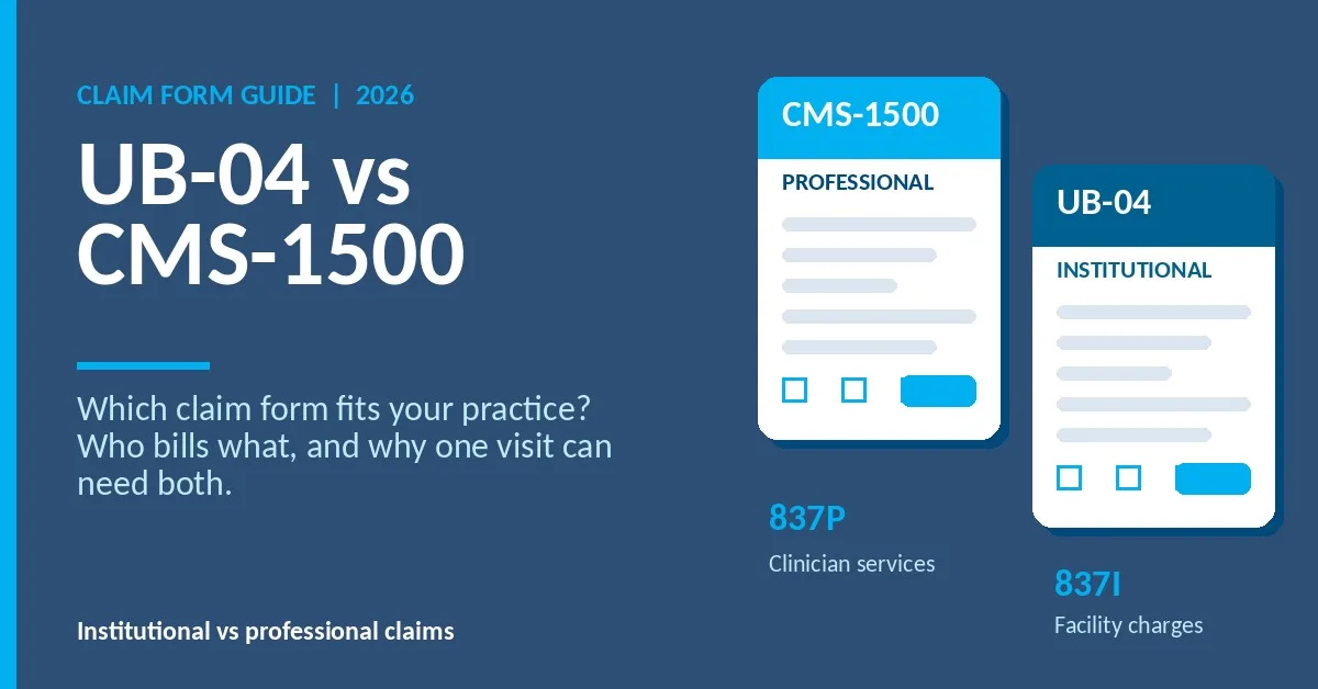 UB-04 vs CMS-1500 claim forms compared: institutional versus professional claims