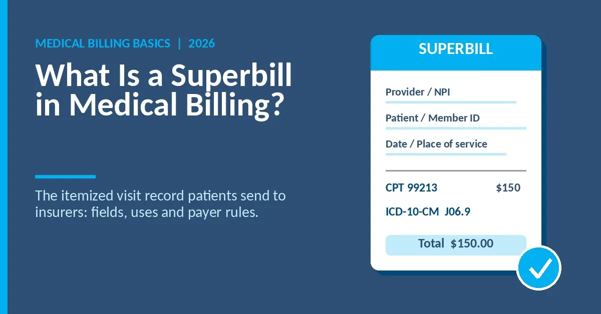 What is a superbill in medical billing: an itemized visit summary patients send to insurers