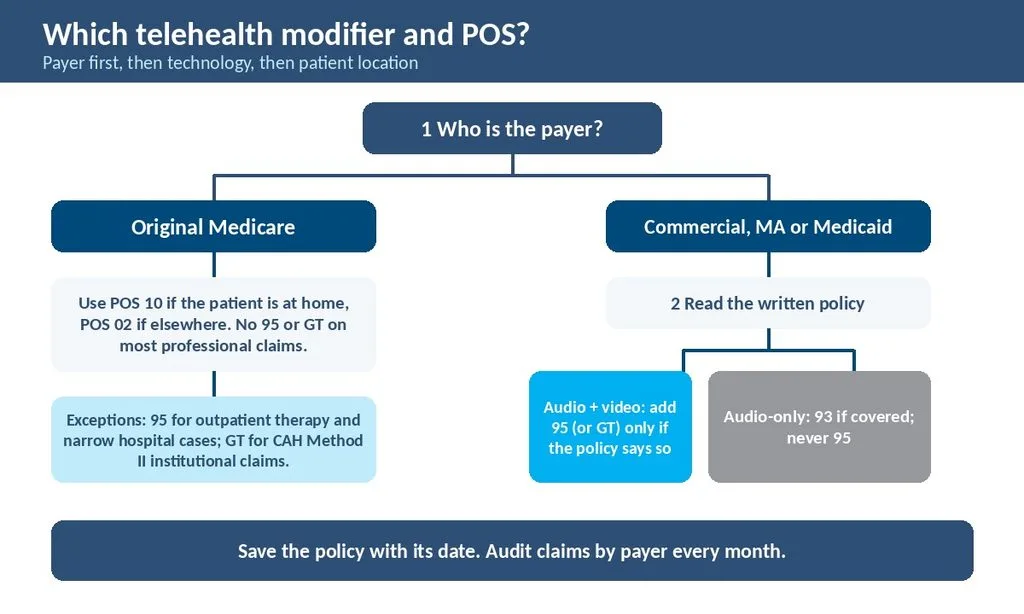 Illustrative chart of telehealth modifier and place of service accuracy by payer with the blended rate